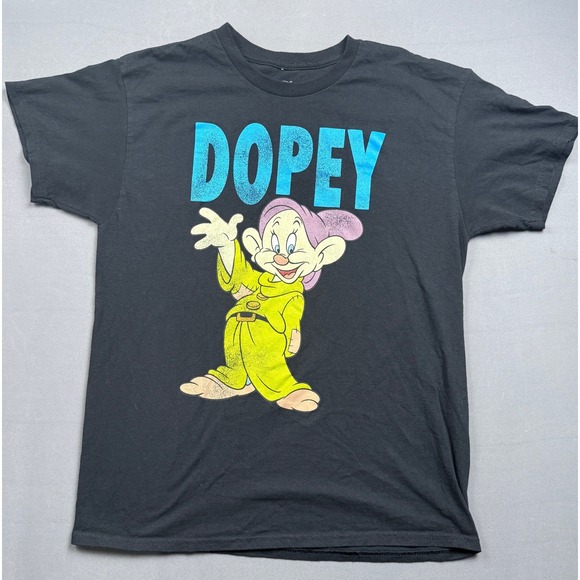 Disney Dopey T-Shirt Seven Dwarfs Cartoon Graphic Tee Black Mens Medium - Picture 1 of 3